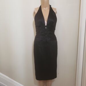Cache, black halter cocktail dress